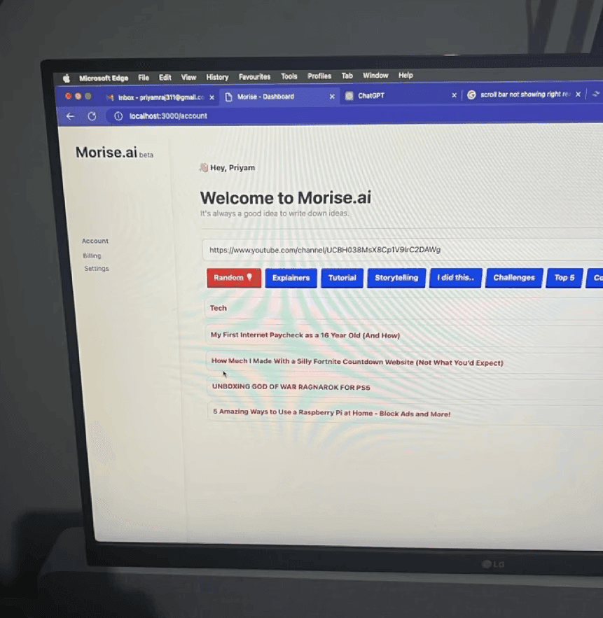 The early Morise.ai app on a laptop