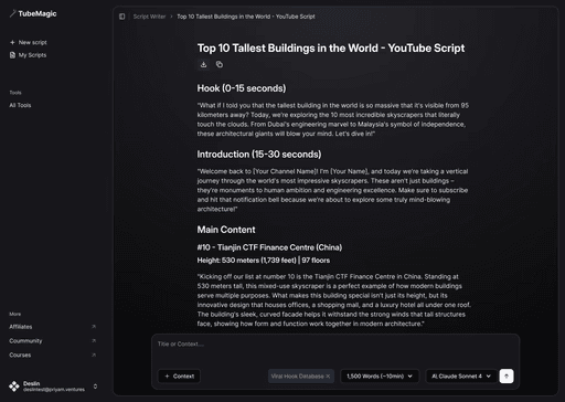 The TubeMagic Script Writer